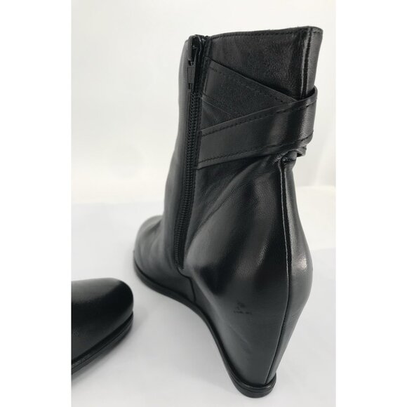 Stuart Weitzman Boots Womens Size 8.5 Black Leather Hidden Wedge Side Zip - Picture 7 of 11